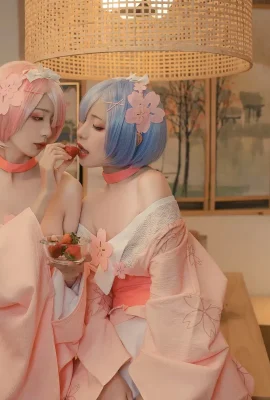 Nekokoyoshi (爆機少女喵小吉) and 金魚Kinngyo cosplay Rem and Ram – ReZero – Part 2 (100P)